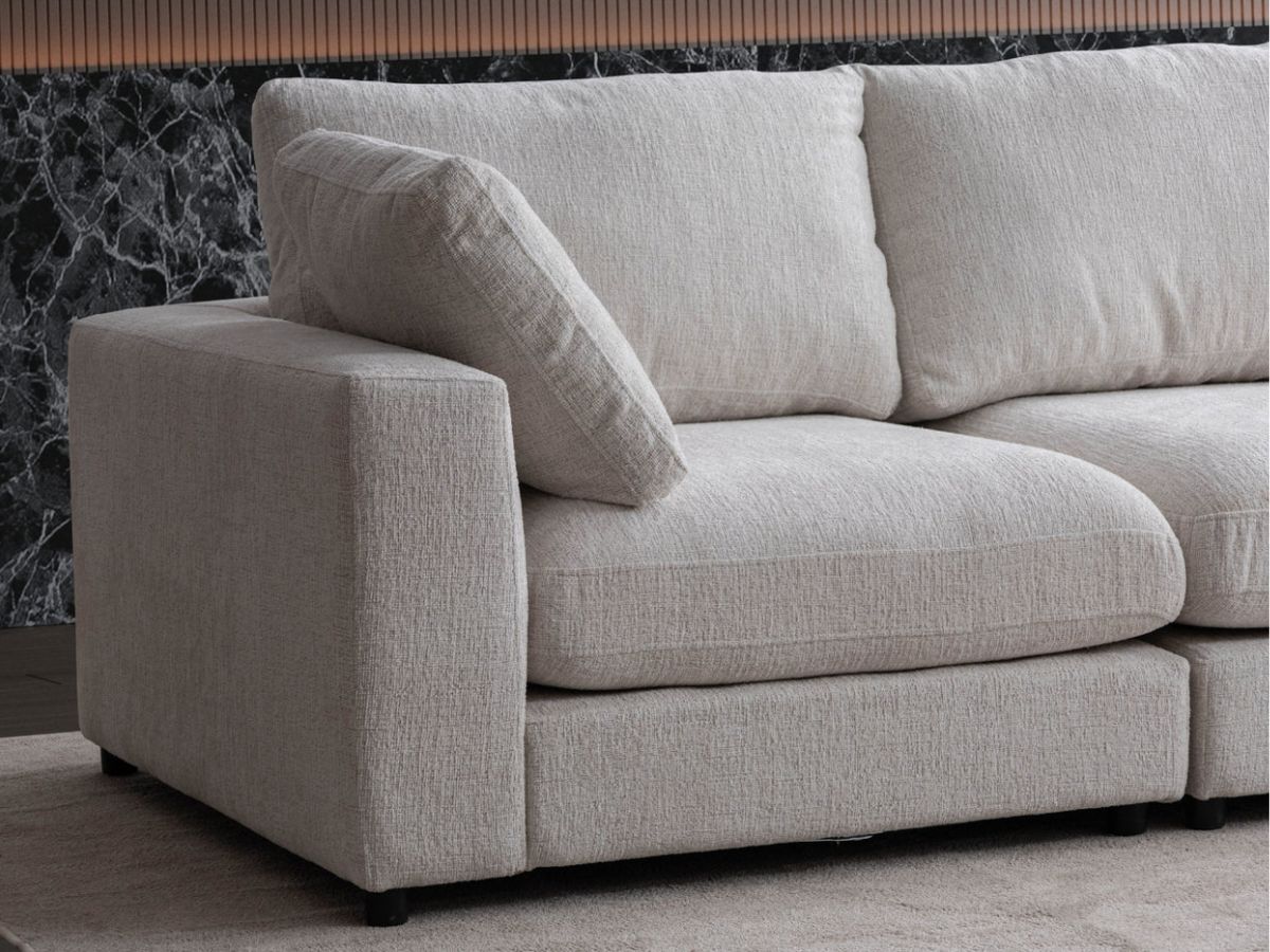 Canapé Julia Modulable - tissu chenille - 3 Places + 1 Pouf