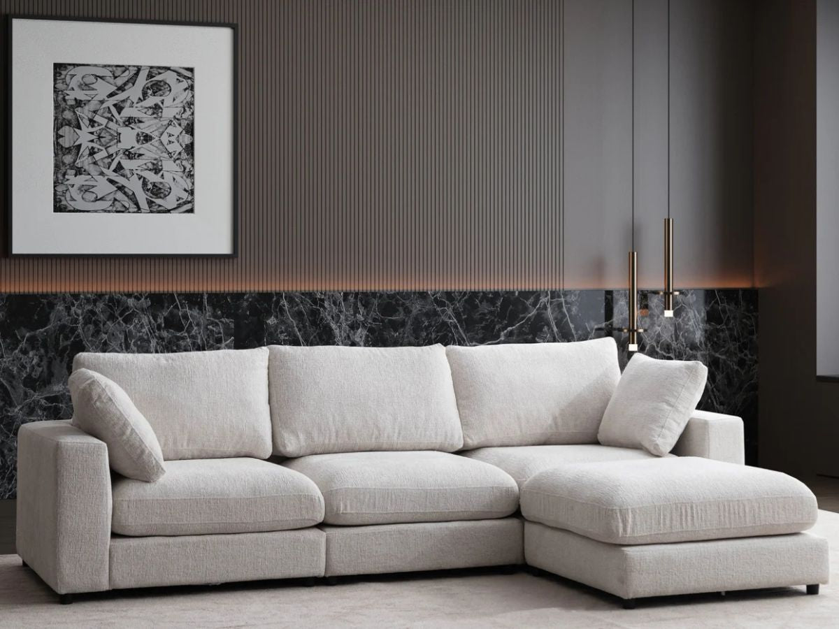 Canapé Julia Modulable - tissu chenille - 3 Places + 1 Pouf