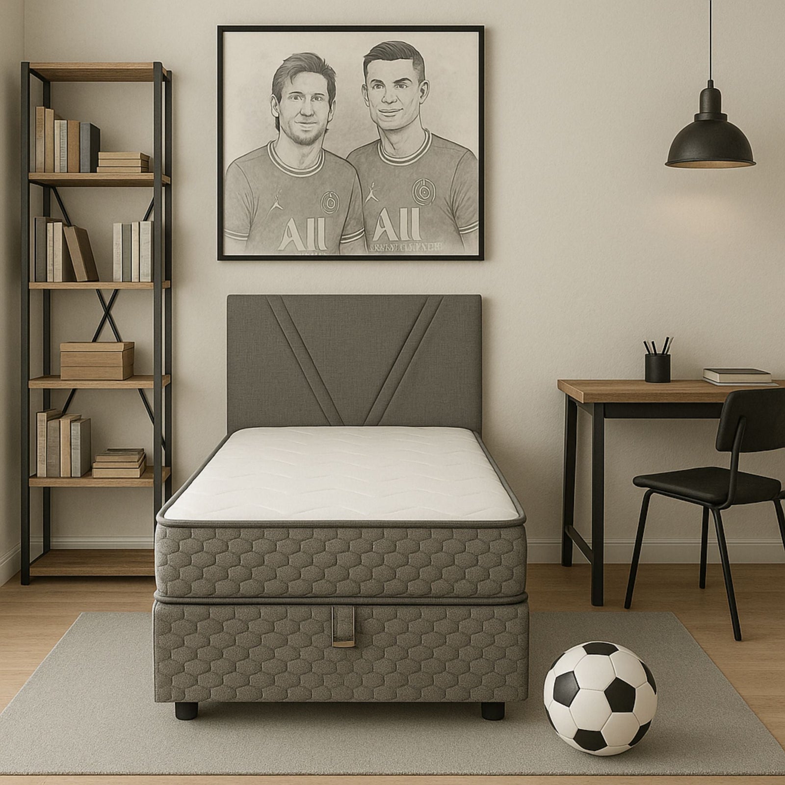 Lit Coffre Vénus 90x190 Gris avec Matelas 25 cm – Design Moderne et Gain de Place