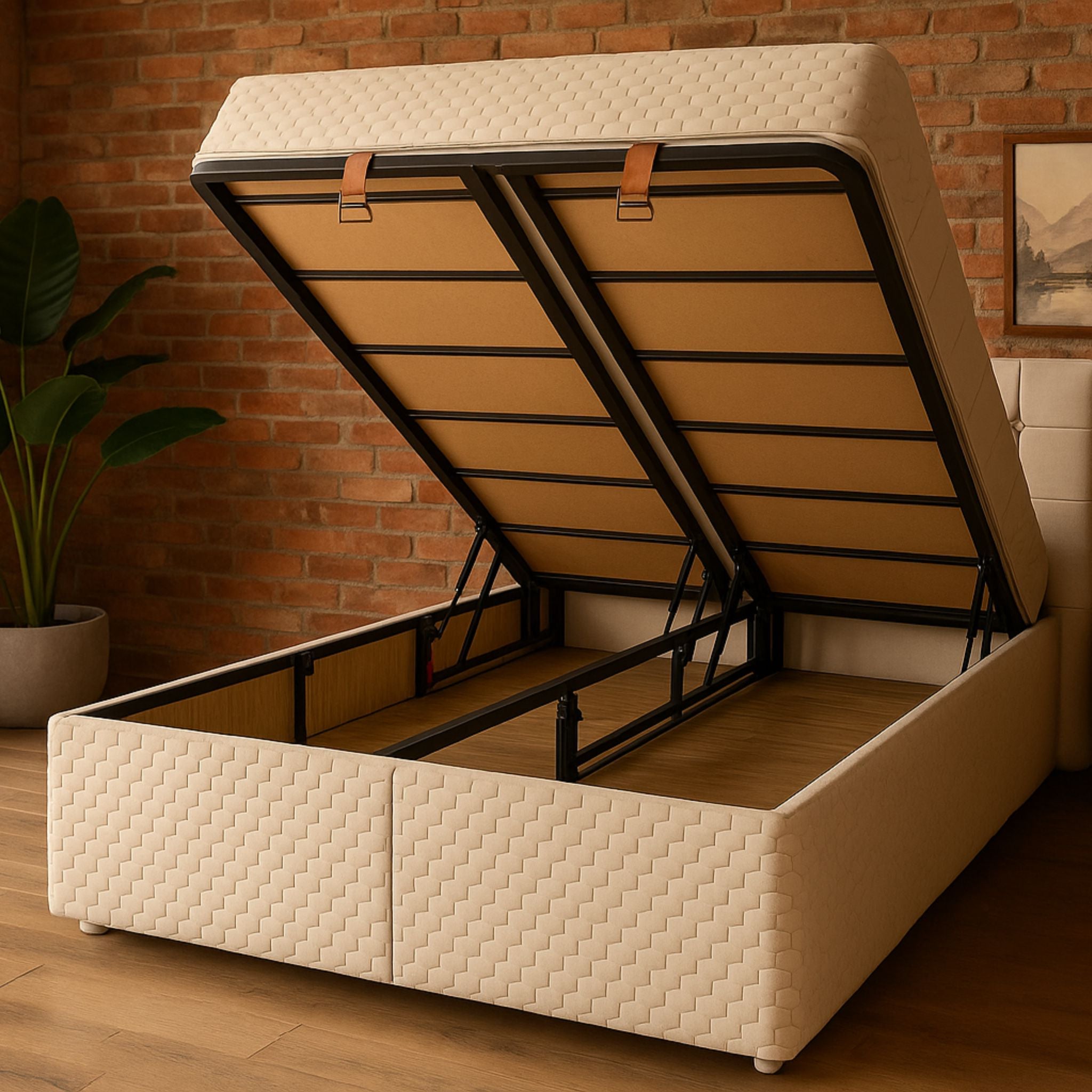 Lit Coffre Venus Beige avec Matelas Ressorts Ensachés 25 cm – 140x190 et 160x200