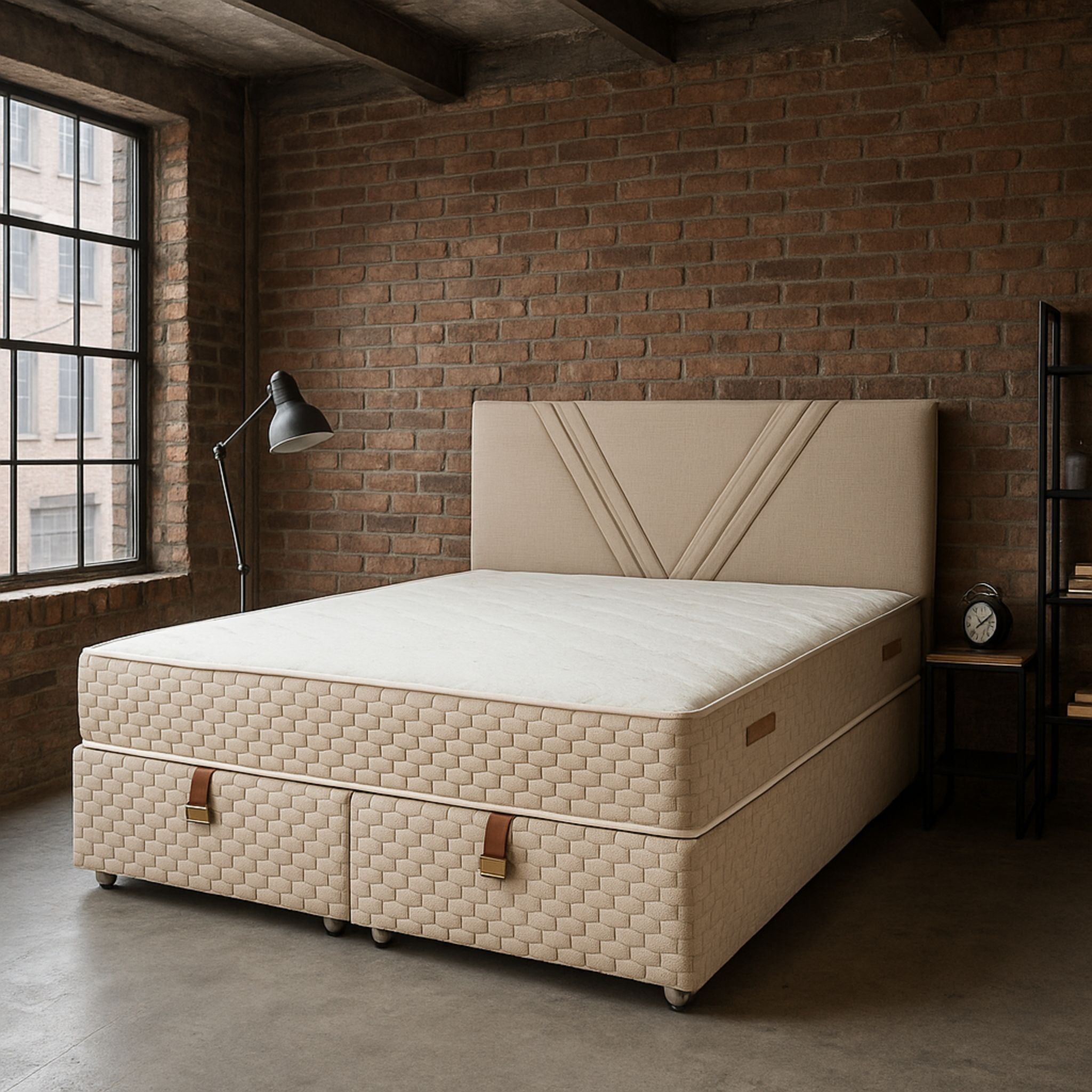 Lit Coffre Venus Beige avec Matelas Ressorts Ensachés 25 cm – 140x190 et 160x200