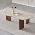 Table Basse Zora – Plateau Effet Travertin – Pied Noyer – 120 cm