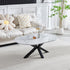 Table Basse Ophélia – Ovale – Plateau Céramique Effet Marbre – Pied Métal Noir – 120x70x45 cm