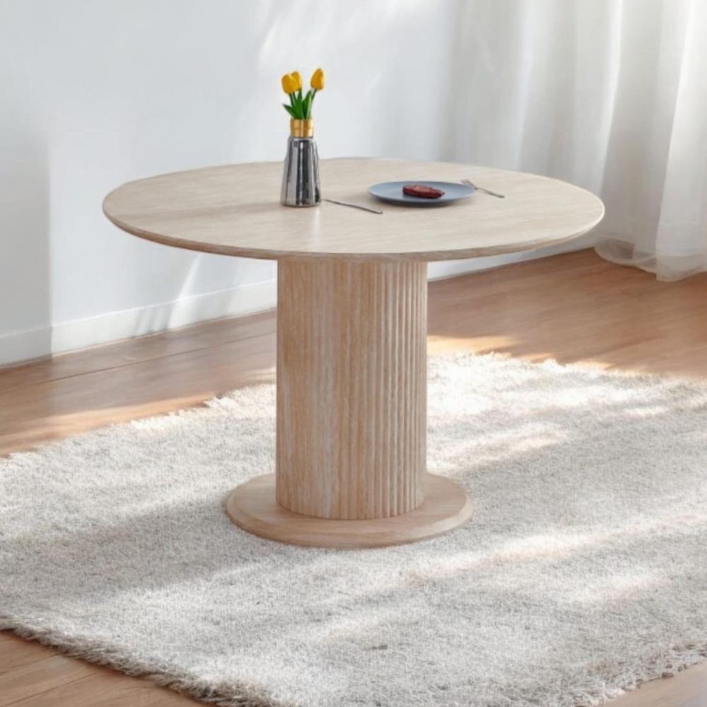 Table à Manger Axel – Ronde – Plateau Effet Travertin – Ø100 ou Ø120 cm